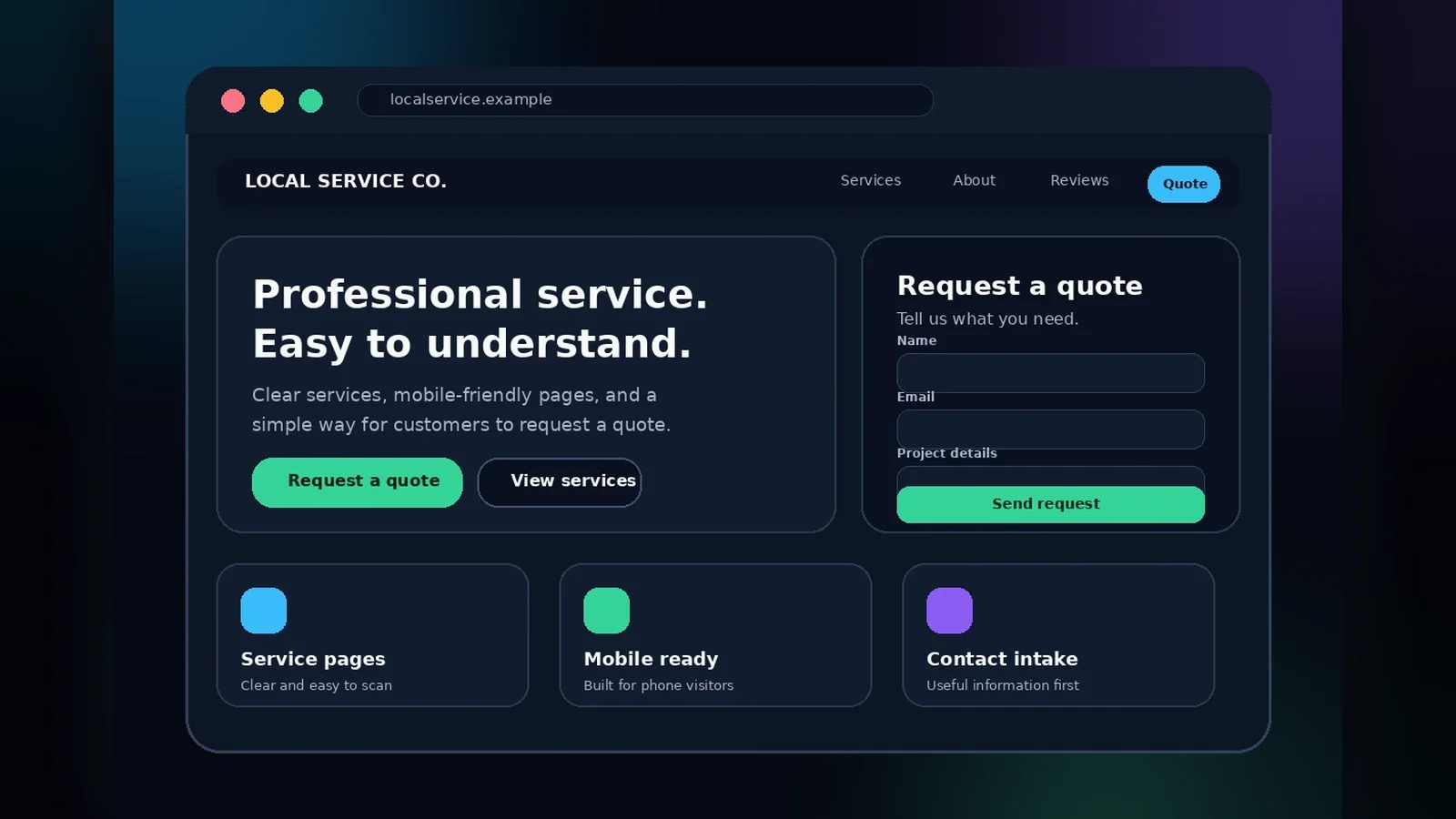 Responsive business website example with clear service information and simple customer contact options