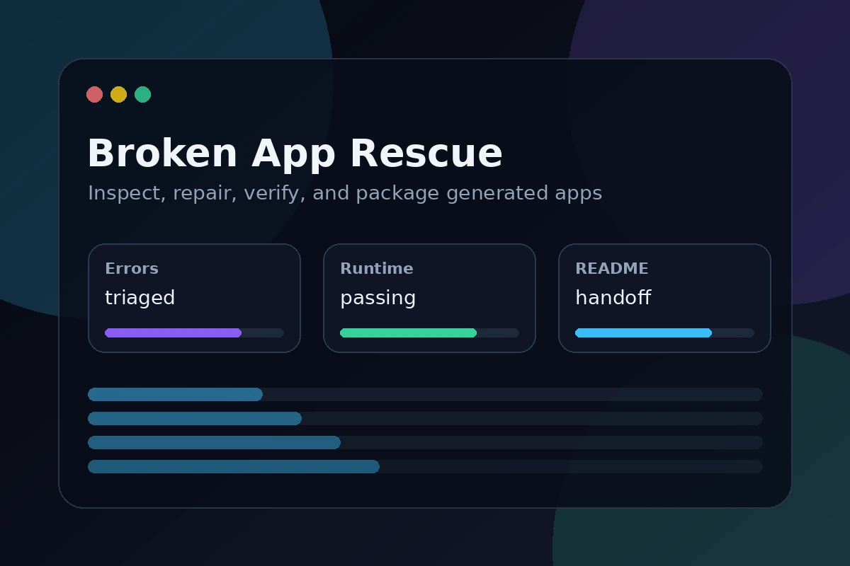 Illustrative software repair and project completion workflow